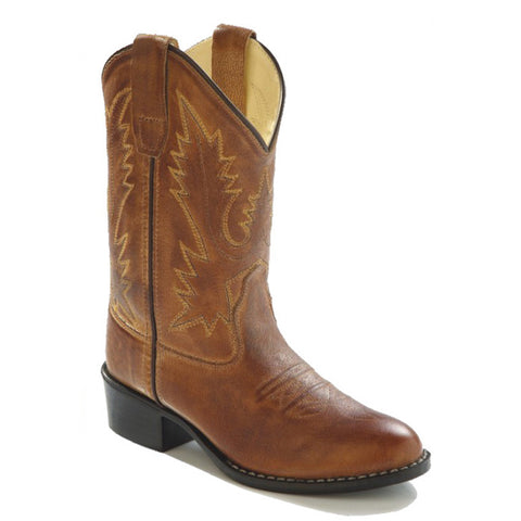 Old West Kids' Tan Brown Leather Western Boots