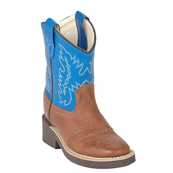 Old West Children's Tan Canyon w/ Blue Top Saddle Vamp Western Boot