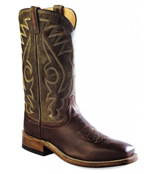 Old West Men's Chocolate Barnwood/Olive Green Shaft Square Toe Boots