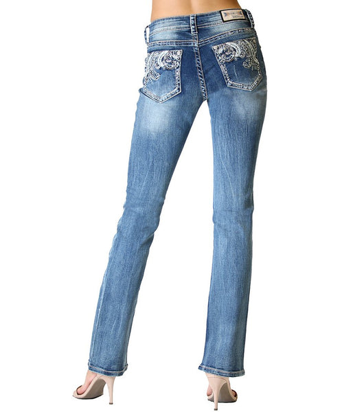 GRACE WAVE EMBELLISHED DESIGN EASY BOOTCUT JEANS