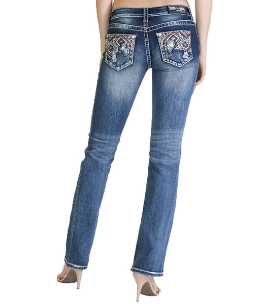 GRACE EASY FIT EMBELLISHED COLOR-DESIGN PATTERN BOOTCUT JEANS