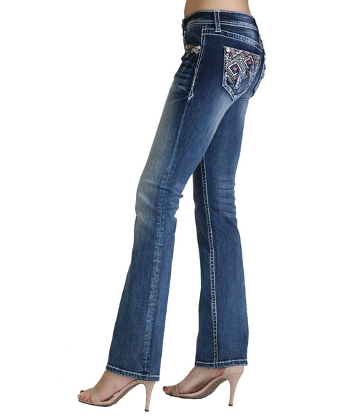 GRACE EASY FIT EMBELLISHED COLOR-DESIGN PATTERN BOOTCUT JEANS
