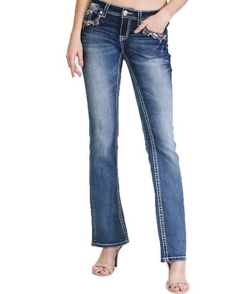 GRACE EASY FIT EMBELLISHED COLOR-DESIGN PATTERN BOOTCUT JEANS