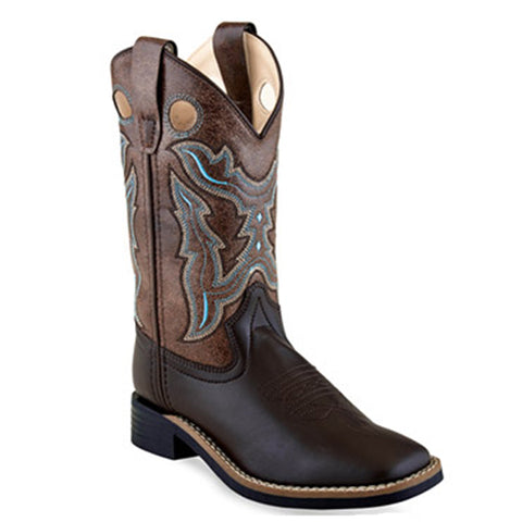Old West Children's Tan Canyon w/ Blue Top Saddle Vamp Western Boot