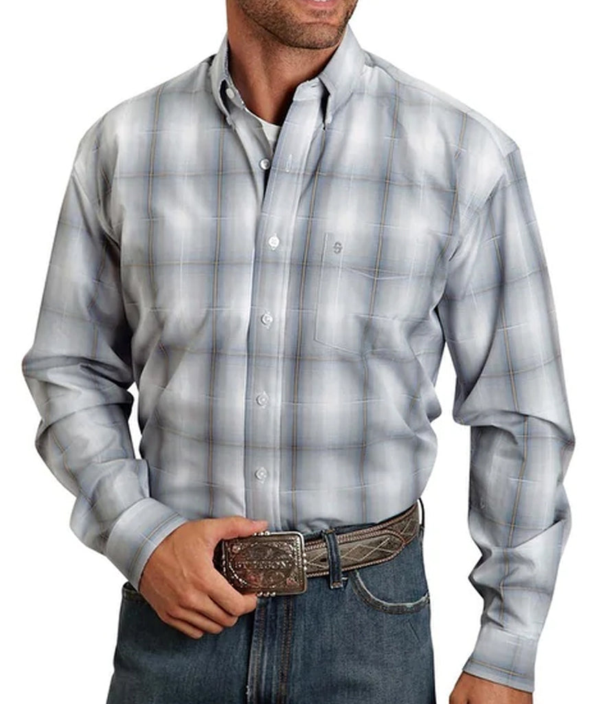 Stetson© Men's Classic Long Sleeve Plaid Concrete Shirt