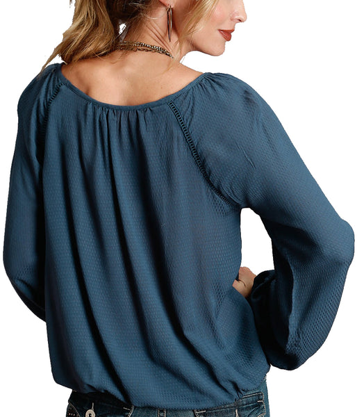 Stetson Women's Blue Crinkle Crepe Blouse