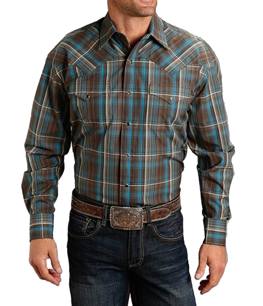 Stetson© Men's Brown Rain Plaid Western Shirt