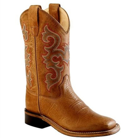 Old West Children's Tan Canyon w/ Blue Top Saddle Vamp Western Boot