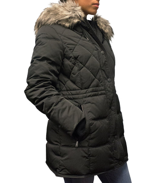 BCBGENERATION FAUX-FUR-TRIM COAT - BLACK