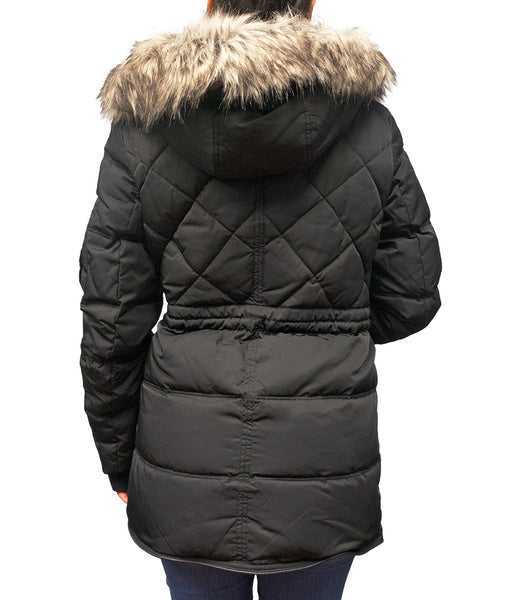 BCBGENERATION FAUX-FUR-TRIM COAT - BLACK