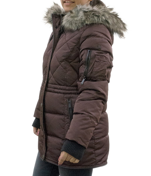 BCBGENERATION FAUX-FUR-TRIM COAT - CHIANTI