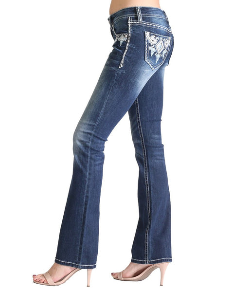 GRACE AZTEC EMBELLISHED BOOTCUT JEANS
