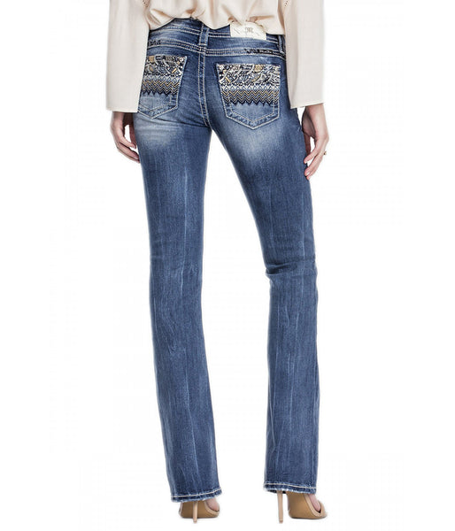 MISS ME SIGNATURE RISE MEDIUM WASH BOOT CUT DENIM