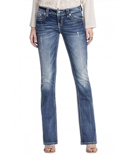 MISS ME SIGNATURE RISE MEDIUM WASH BOOT CUT DENIM