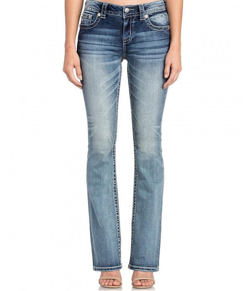 Miss Me Mid Rise Medium Wash Horseshoe Bootcut Denim