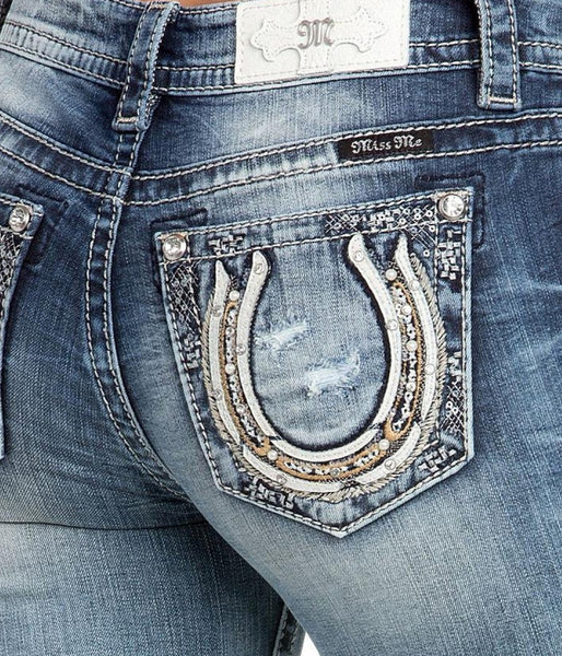 Miss Me Mid Rise Medium Wash Horseshoe Bootcut Denim