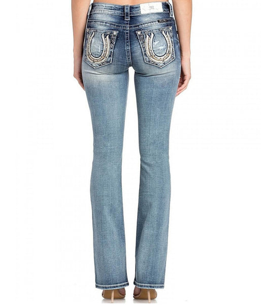 Miss Me Mid Rise Medium Wash Horseshoe Bootcut Denim