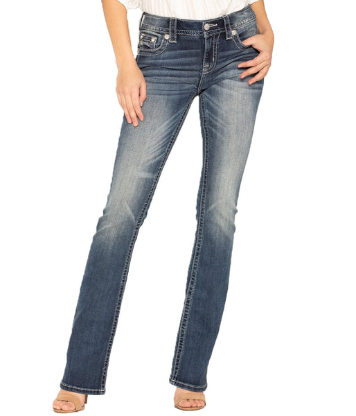 MISS ME Dark Wash Aztec Embroidered Boot Cut Jeans