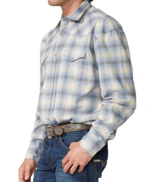 Stetson© Modern Snap Front Western Shirt - BLUE SKY PLAID FLANNEL