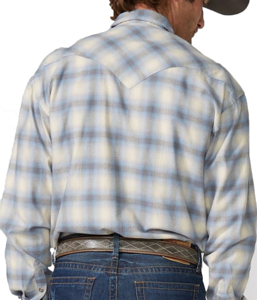 Stetson© Modern Snap Front Western Shirt - BLUE SKY PLAID FLANNEL
