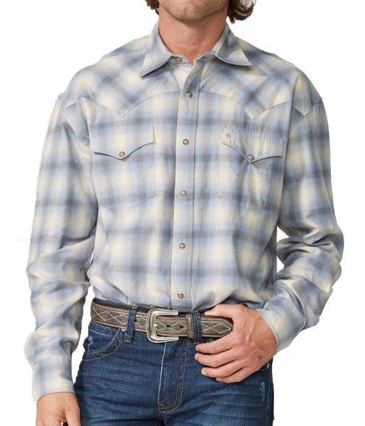 Stetson© Modern Snap Front Western Shirt - BLUE SKY PLAID FLANNEL
