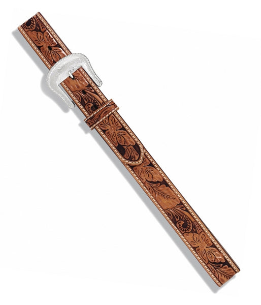 TONY LAMA FLORAL HAND TOOLED BELT - BROWN