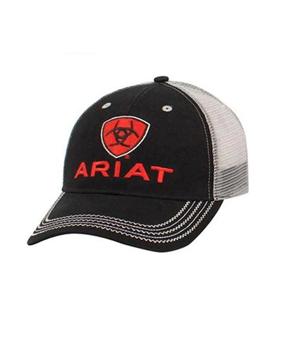 ARIAT® MENS BLACK AND RED LOGO MESH CAP